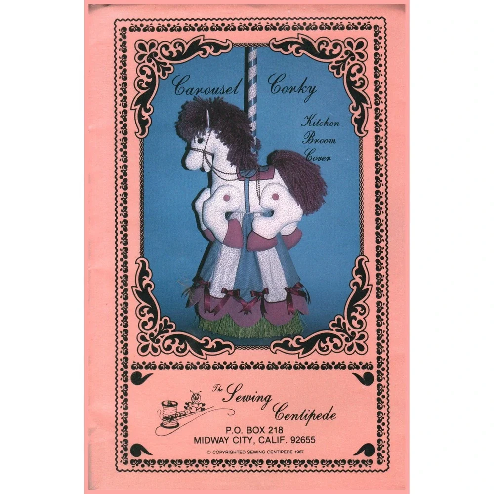 Vintage 1987 Sewing Centipede Carousel Corky Kitchen Broom Cover Sewing Pattern